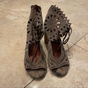 Jeffrey Campbell grey suede lace up block heels